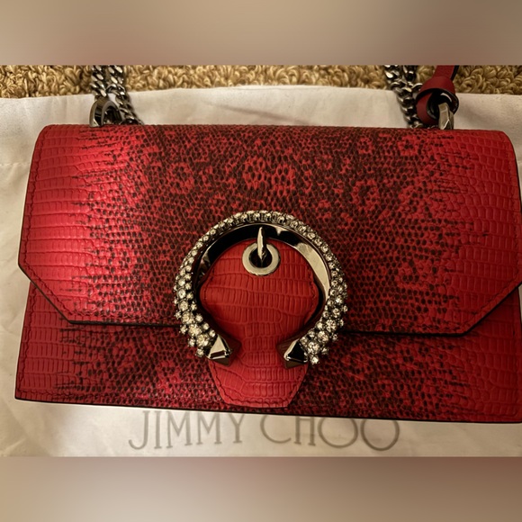 NWT Authentic Jimmy Choo Paris Crystal-Embellished Lizard-Print Red purse bag - Picture 2 of 11